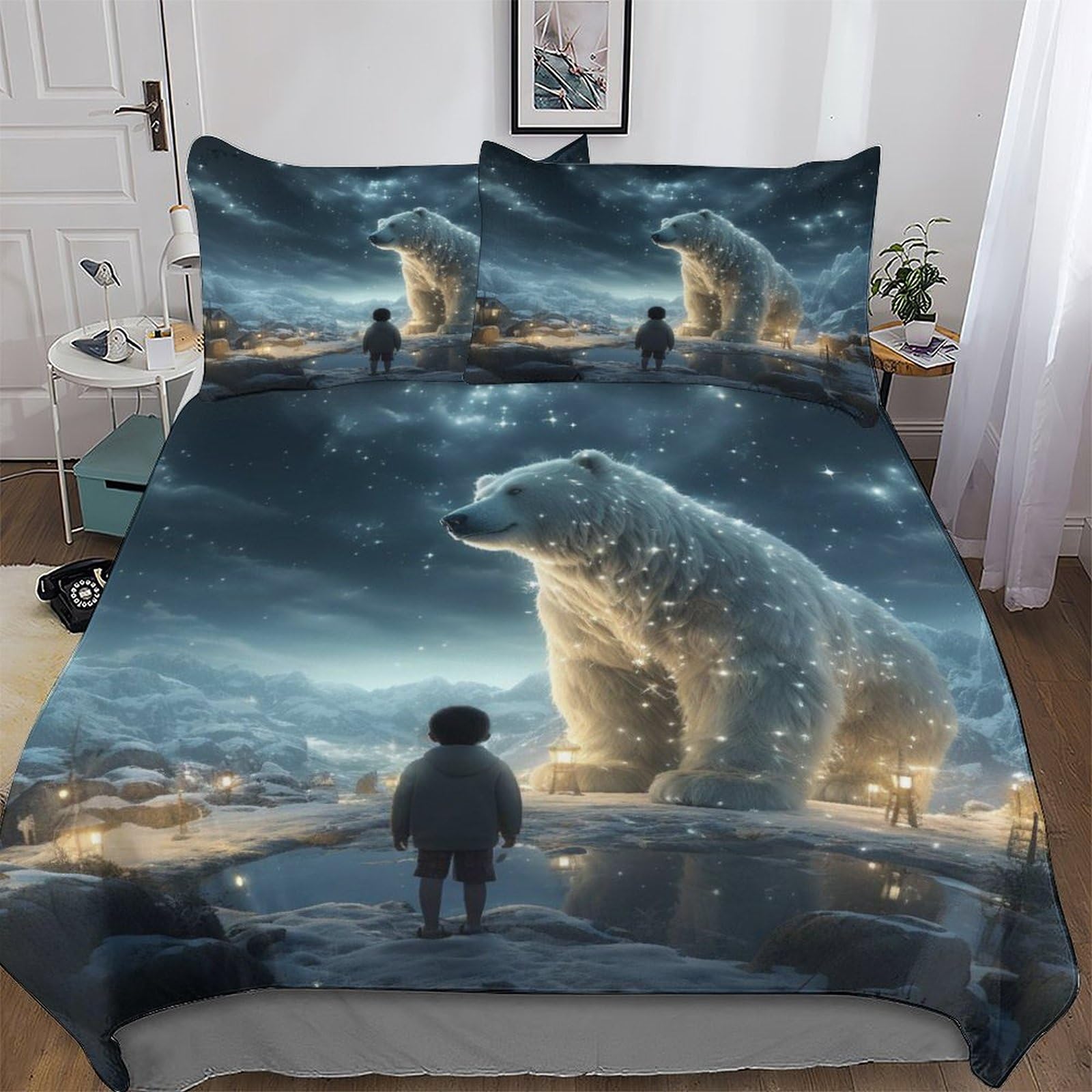Polar Bear Comforter Cover Bedding Set Kids Duvet Cover Bedspread Cover with Pillowcase Soft Quilt Cover for Youth And Adult Single(135x200cm)