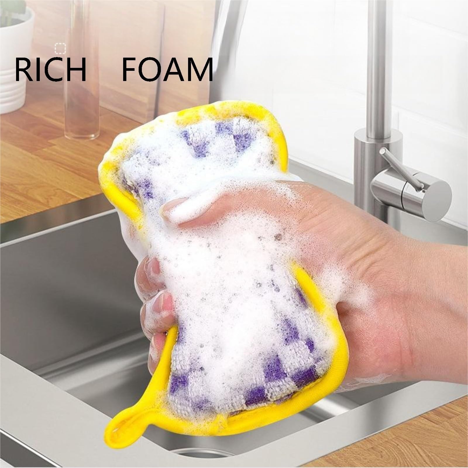 Set di spugne riutilizzabili per la pulizia, spugne abrasive antigraffio su entrambi i lati, per cucina e bagno, confezione da 5 salviette multiuso in cellulosa per una facile pulizia