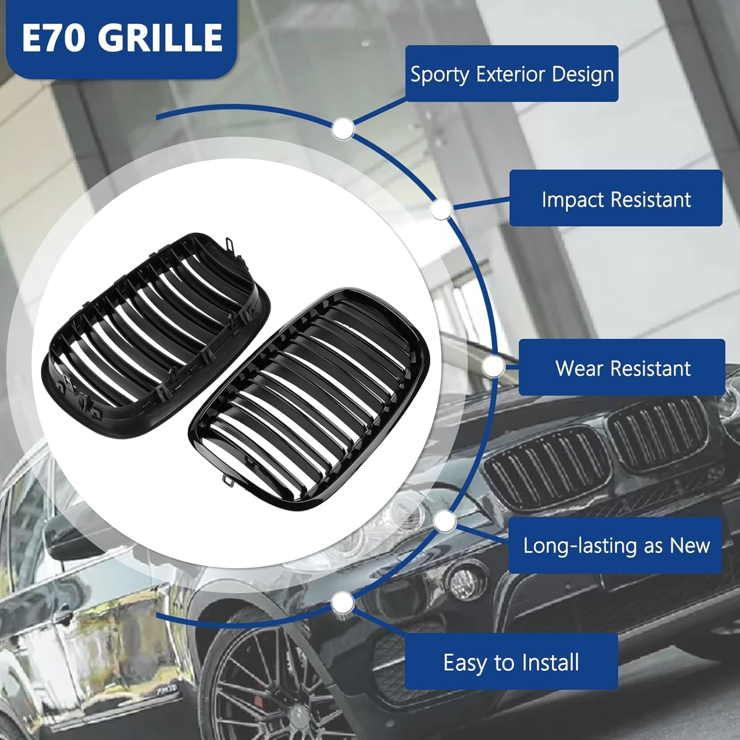 E70 Grille de Calandre pour BMW X5 X6 E70 E71, Calandre Sport Double Pont Barre, Brillant Noir Tendance E71 Calandre Avant 2007-2013 (pour X5 X6 2007-2013)
