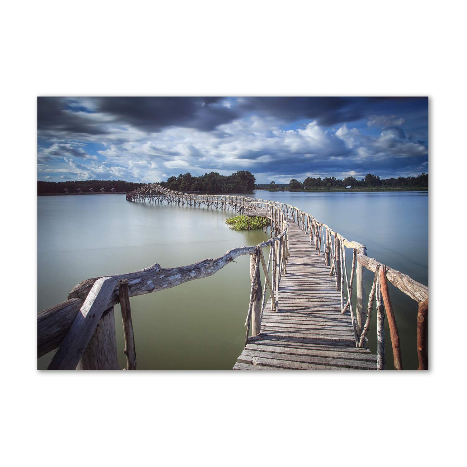 Mur décoratif pour la cuisine tableau acrylique paysage bleu pont en bois