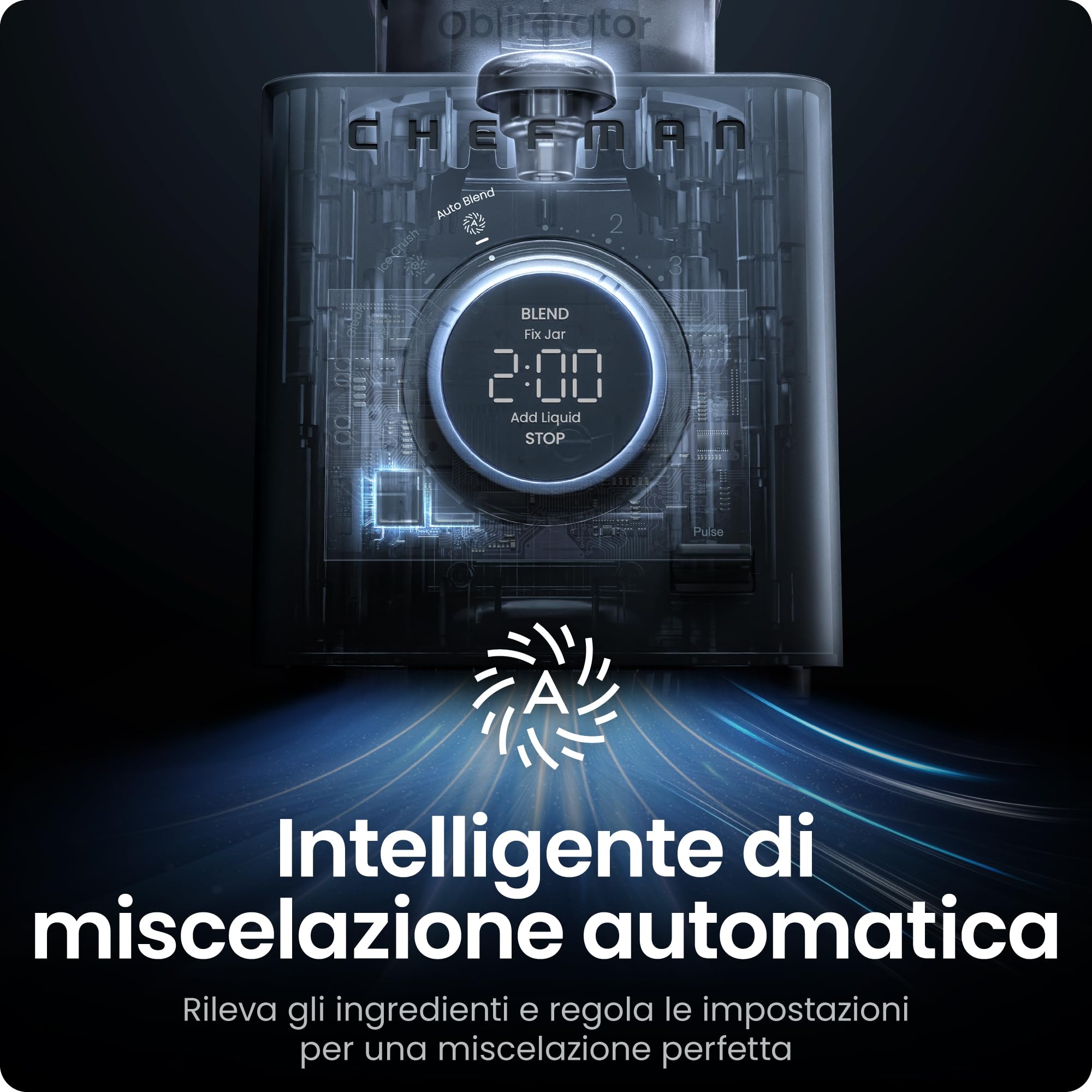 Chefman Obliterator 1.2L 1350W Frullatore Smoothie, Trita Ghiaccio, Noci e Frutta Congelata, Lama in Acciaio Inox, Funzione Auto Mix, Con Barattolo da Viaggio da 600ml – Grigio Cemento