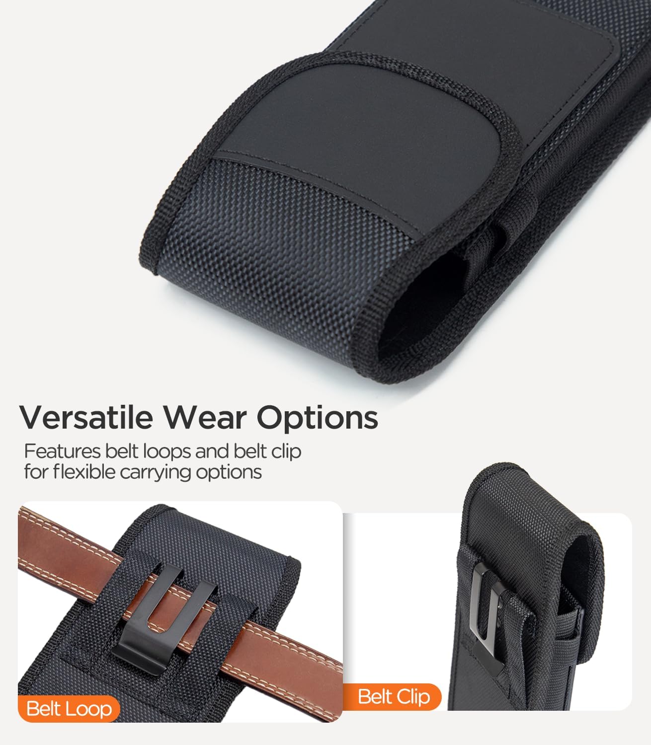 Phone Holster Pouch Compatible with iPhone 17/16/15/14/13 Pro Max and Plus Models, Galaxy S25/S24/S23/S22 Plus & FE, Cell Phone Belt Holder with Card Holder and Magnetic Closure, L-Black - Image 4