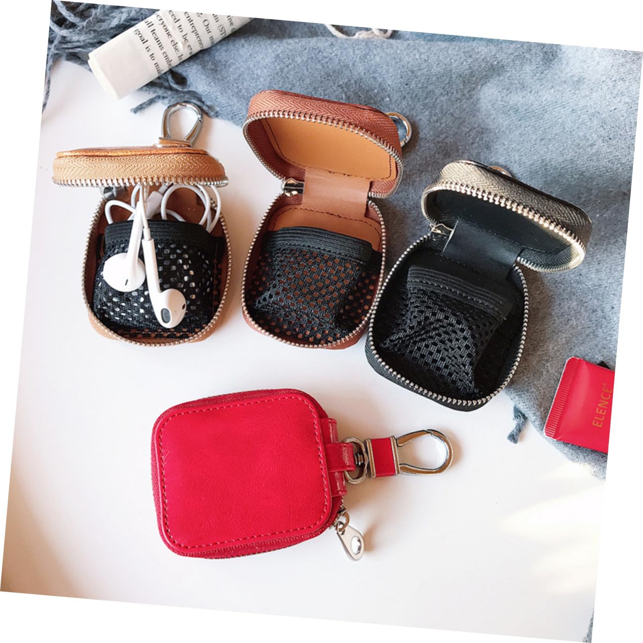 DOITOOL 3 Piezas Estuche De Cuero para Auriculares Funda De Silicona para Auriculares Cubrir Protector De Inalámbricos Caso De Rojo Bolsa con Cierre PU