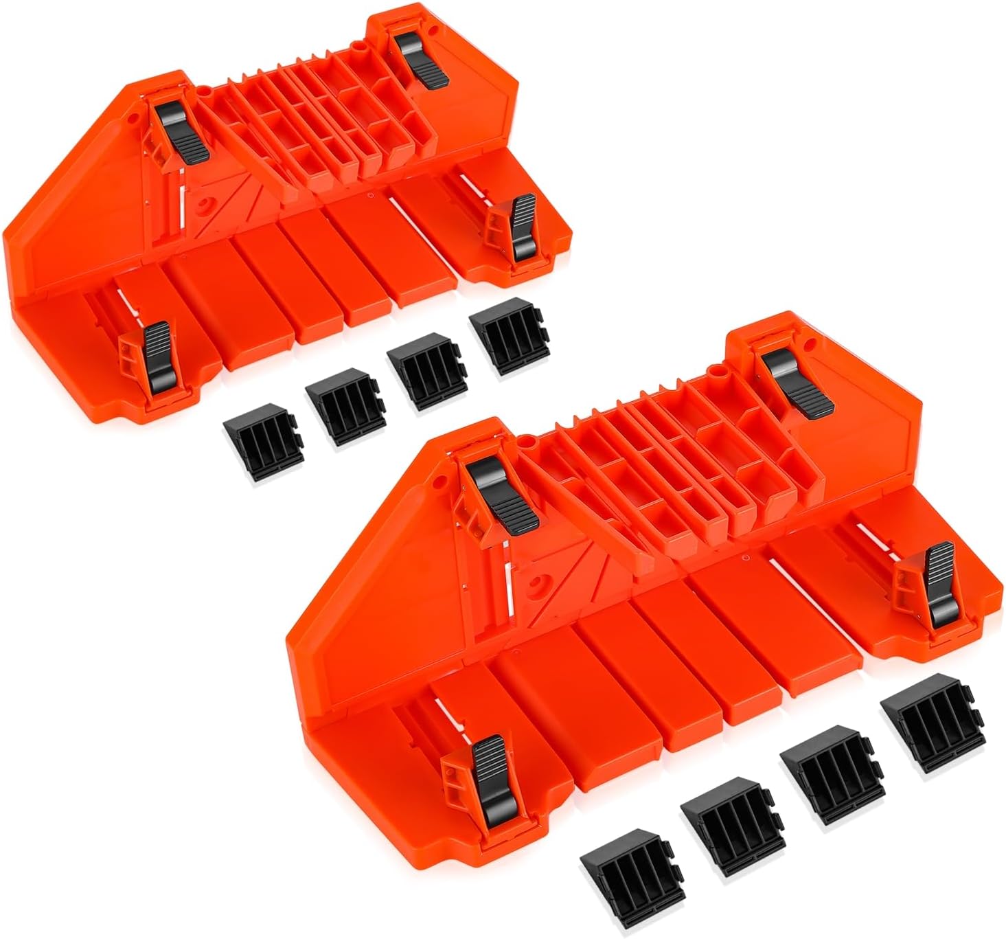 Auto Dynasty 2pcs Mitre Box with 4 Clamps Precision Hand Clamping Mitre Cutter Case with 90/45/22.5 Degree Hole Slot for Woodworking,Molding Trim and Frame Molding, Red