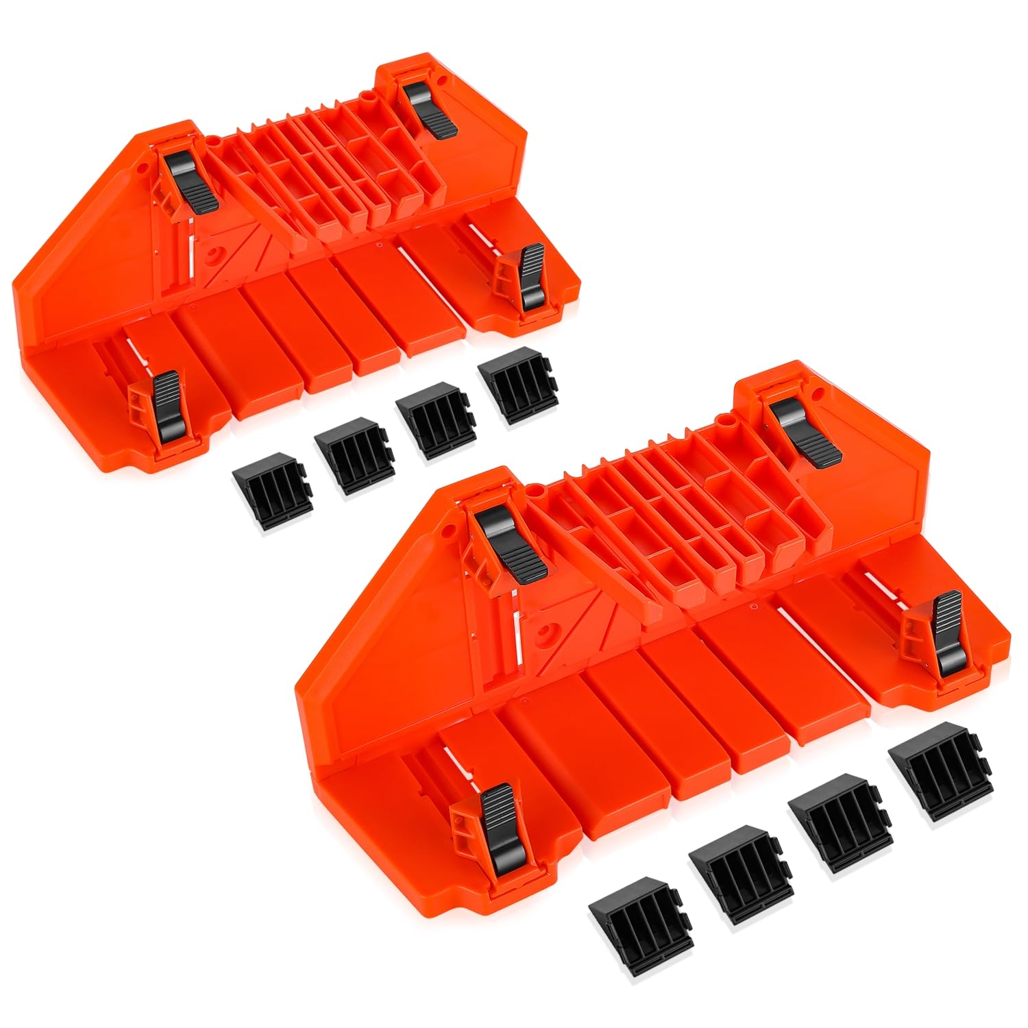 Auto Dynasty 2pcs Mitre Box with 4 Clamps Precision Hand Clamping Mitre Cutter Case with 90/45/22.5 Degree Hole Slot for Woodworking,Molding Trim and Frame Molding, Red