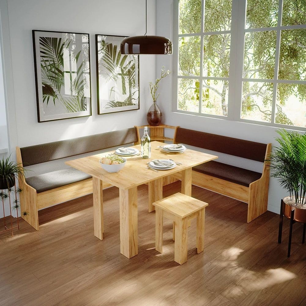 Eckbank Esszimmer Eiche 136 cm – Robuste und langlebige Küchenbank mit Rückenlehne, stabile Sitzbank für Familie & Alltag, hochwertige Verarbeitung, Essecke Design in Eiche & Anthrazit