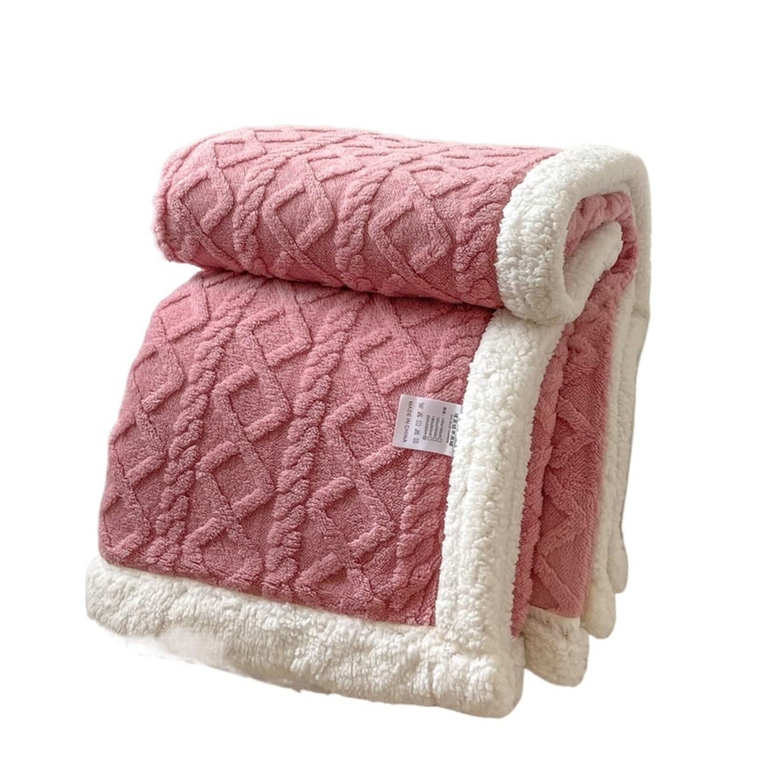 Couverture double couche rose 1x1,5m épaisse et chaude en peluche douce pour lit et canapé