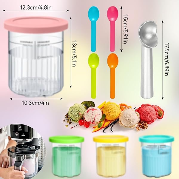 XUNIVERS 4PCS Pot pour Ninja Creamy Deluxe,680 ML Récipient pour ninja Creami pour NC500 NC501,Bacs À Crème Glacée avec Couvercle Et Cuillère,Accessoires per macchine del gelato - 2