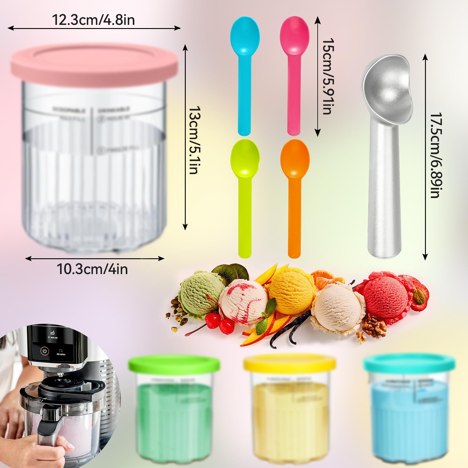 XUNIVERS 4PCS Pot pour Ninja Creamy Deluxe,680 ML Récipient pour ninja Creami pour NC500 NC501,Bacs À Crème Glacée avec Couvercle Et Cuillère,Accessoires per macchine del gelato - 3
