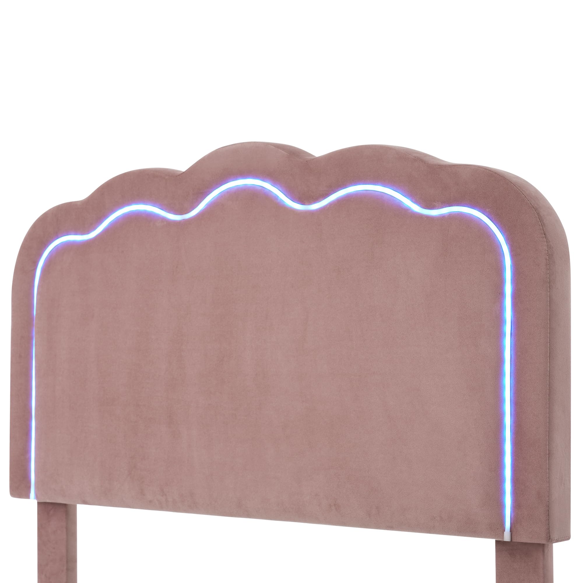 Gecheer Letto con testiera a LED a Forma di Pompon, Letto Matrimoniale in Velluto Rosa con Luce Regolabile e Musica, 90x190 cm, Struttura Robusta per Camera da Letto