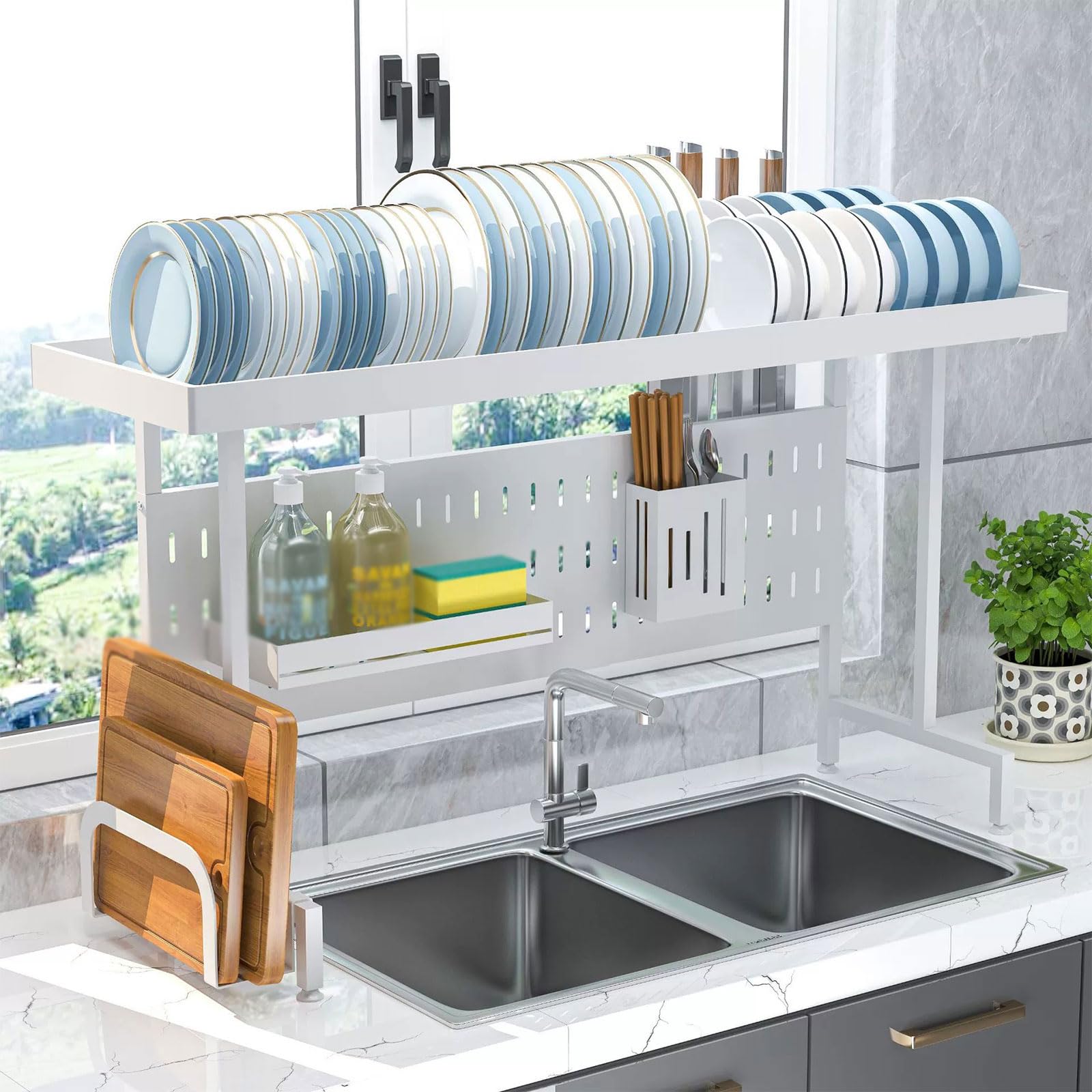 Scolapiatti espandibile in acciaio inox da sopra il lavello, design salvaspazio per piatti, ciotole e pentole, resistente alla ruggine.