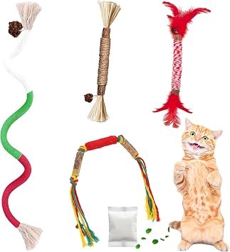 GBSYU Silvervine Sticks for Cats & Cat Chew Rope Toy with Refillable Natural Catnip Bag for Teeth Cleaning, Interactive Cat Catnip Toys for Indoor Cats, Kitten Teething Toys for All Breeds 4Pcs