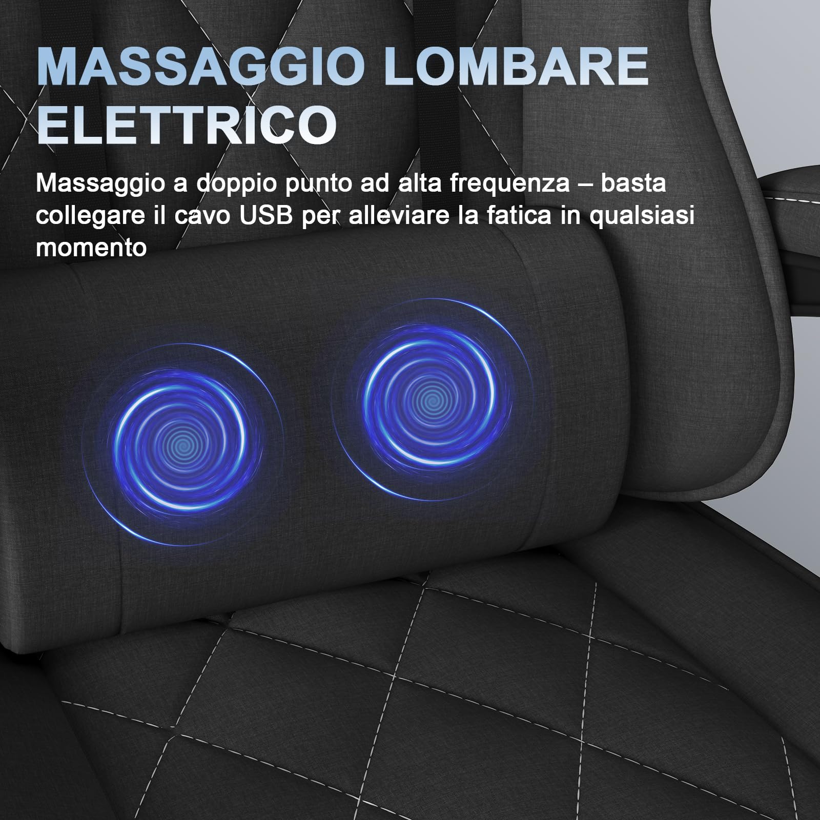 Devoko Sedia da Gaming in tessuto, Sedie Ufficio Ergonomica, Sedia Massaggiante con braccioli, Poltrona con cuscini imbottiti a molle, con ruote, braccioli, 360°girevole, Regolabile in altezza, Nera