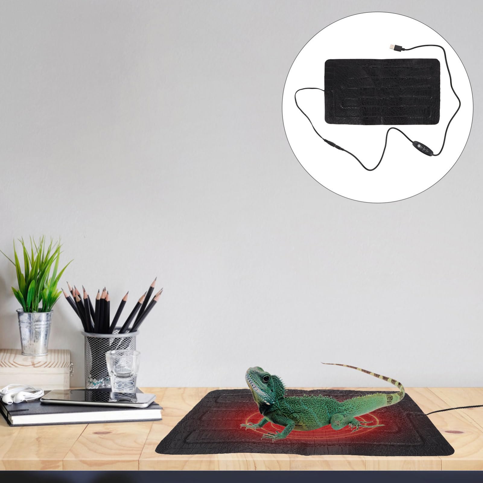 Toyvian Alfombra Eléctrica para Mascotas Pequeñas y Reptiles Control USB de 3 Niveles, Manta Térmica de Cuero para Mantener Caliente en Terrarios y Exteriores