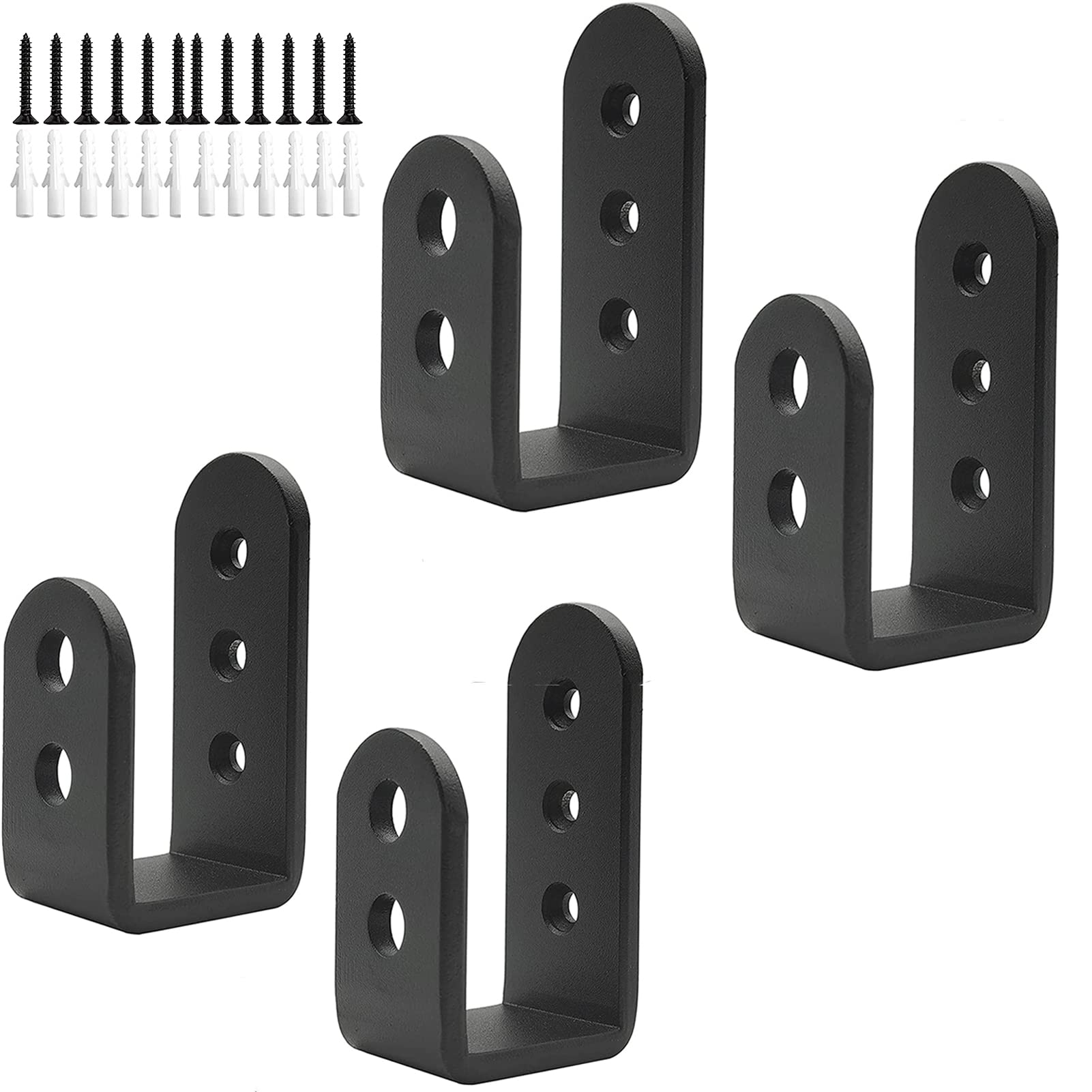Door Barricade Brackets 2x4, Steel U Open Bar Security Holder Bracket, Door Stopper Fits 2x4 Boards Lumber, Tool Hanger for Your Home, Barn, Shed, Garage, Gate,Black - 4 PCS