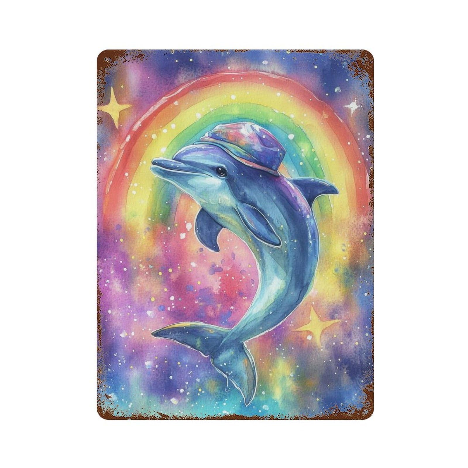 Rainbow Dolphin Watercolor Retro Metal Sign 15.7"x11.8", Vintage Wall Decor for Garage, Pub Or Kitchen