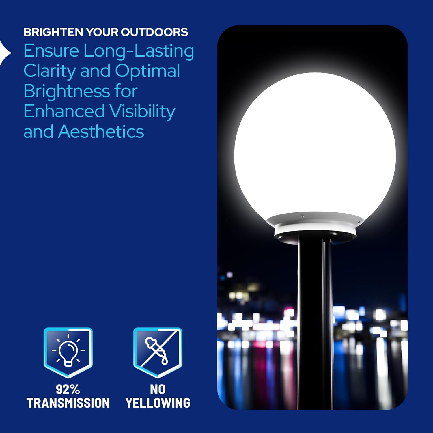 KASTLITE 14" White Acrylic Lamp Post Globe | Smooth Textured with 5.25" Neckless Opening | Manufactured in the USA