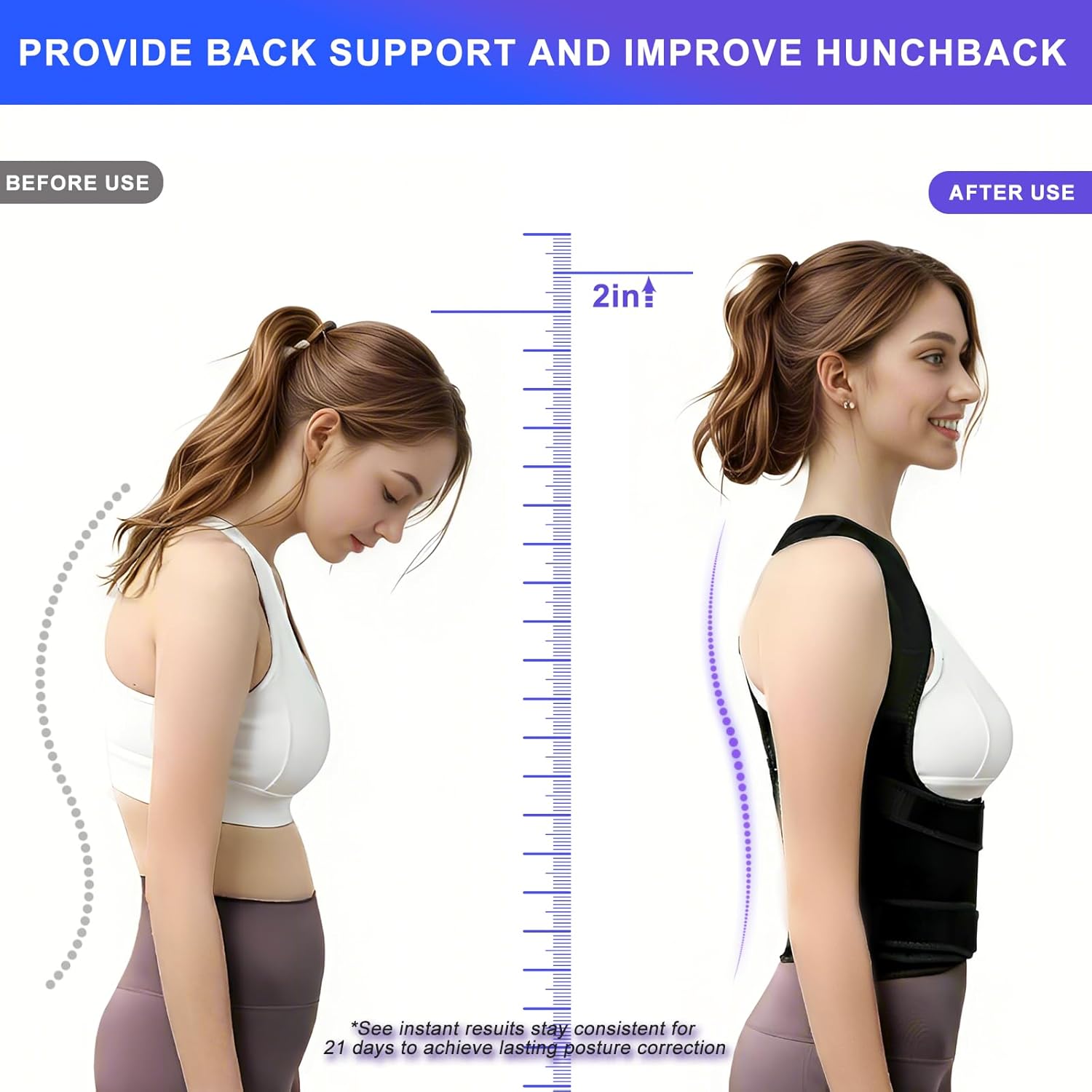 Posture Corrector for Women & Men,2-in-1 Back Brace with Shoulder Support, Adjustable Full Back Straightener for Upper & Lower Back Pain Relief, Hunchback,Scoliosis & Spine Alignment - Image 3