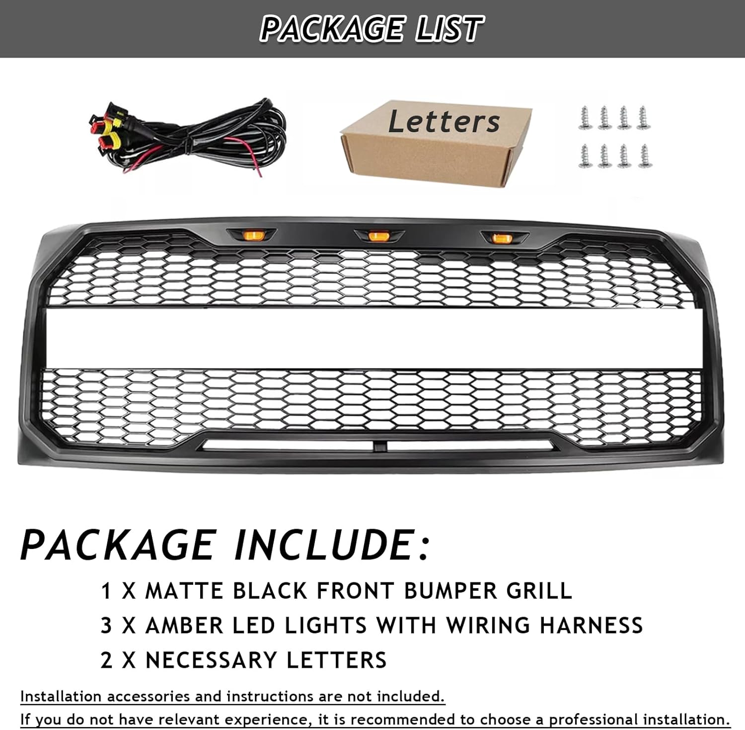 Bewild Front Bumper Grille Hood Grill With LED Lights Fit For 2009-2014 Ford F150 F-150 Pickup Modified Front Mesh Grille Assembly