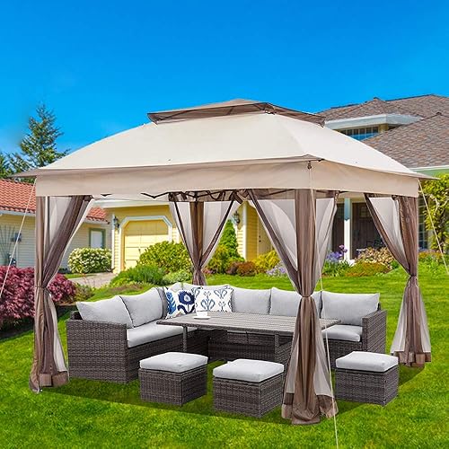 Tienda de campaña desplegable instantánea de 11 x 11 pies con mosquitera + bolsa de transporte al aire libre, carpa de glorieta suave para