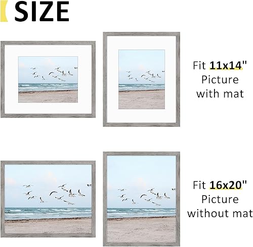 Vista 84 de Frametory, Los marcos de 16 x 20 pulgadas muestran imágenes de 11 x 14 pulgadas con paspartú o fotos de 16 x 20 pulgadas sin paspartú, vidrio Plata