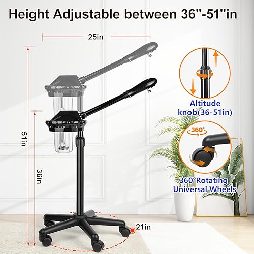 Miniatura 2 de Vaporizador Facial Profesional, vaporizador facial con altura y ángulo ajustables, más vapor, humidificador facial con niebla caliente para spa,