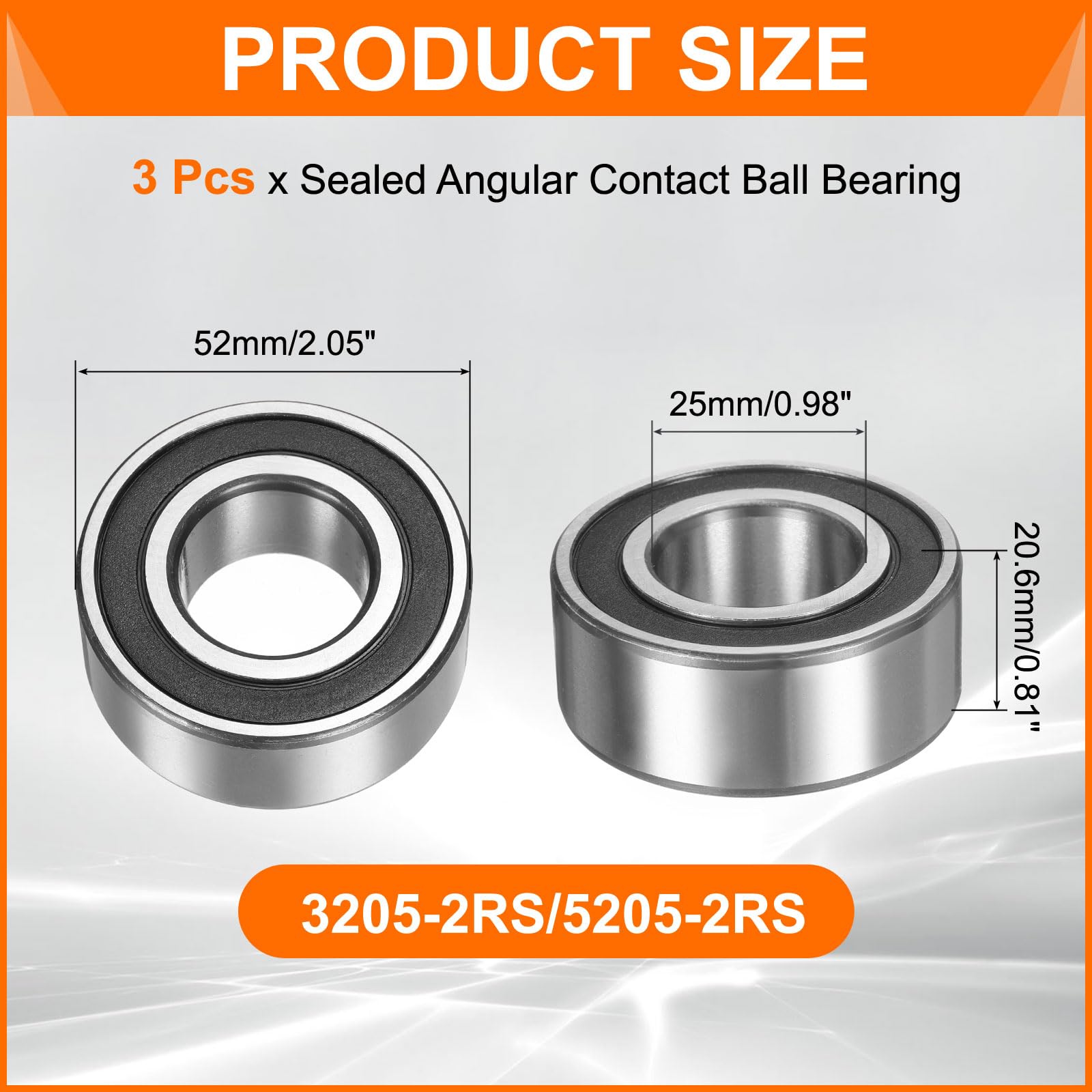 QUARKZMAN 3Pcs Rodamiento De Bolas De Contacto Angular Sellado Doble 3205-2RS/5205-2RS 25 X 52 X 20.6mm Rodamientos Para Motor Eléctrico Bombas Compresores Maquinaria Agrícola