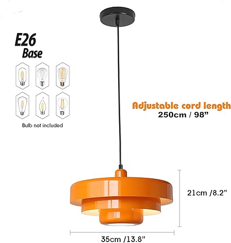 Miniatura 2 de Lámparas colgantes de mediados de siglo de 13.78 pulgadas, 1 lámpara colgante de techo con pantalla de metal de 3 capas, altura ajustable, lámpara