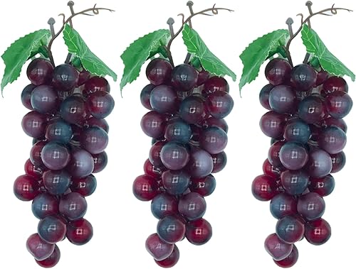 Featuman 3 racimos de uvas artificiales, frutas falsas, 7 pulgadas decorativas de frutas realistas para manualidades, frutas de plástico para