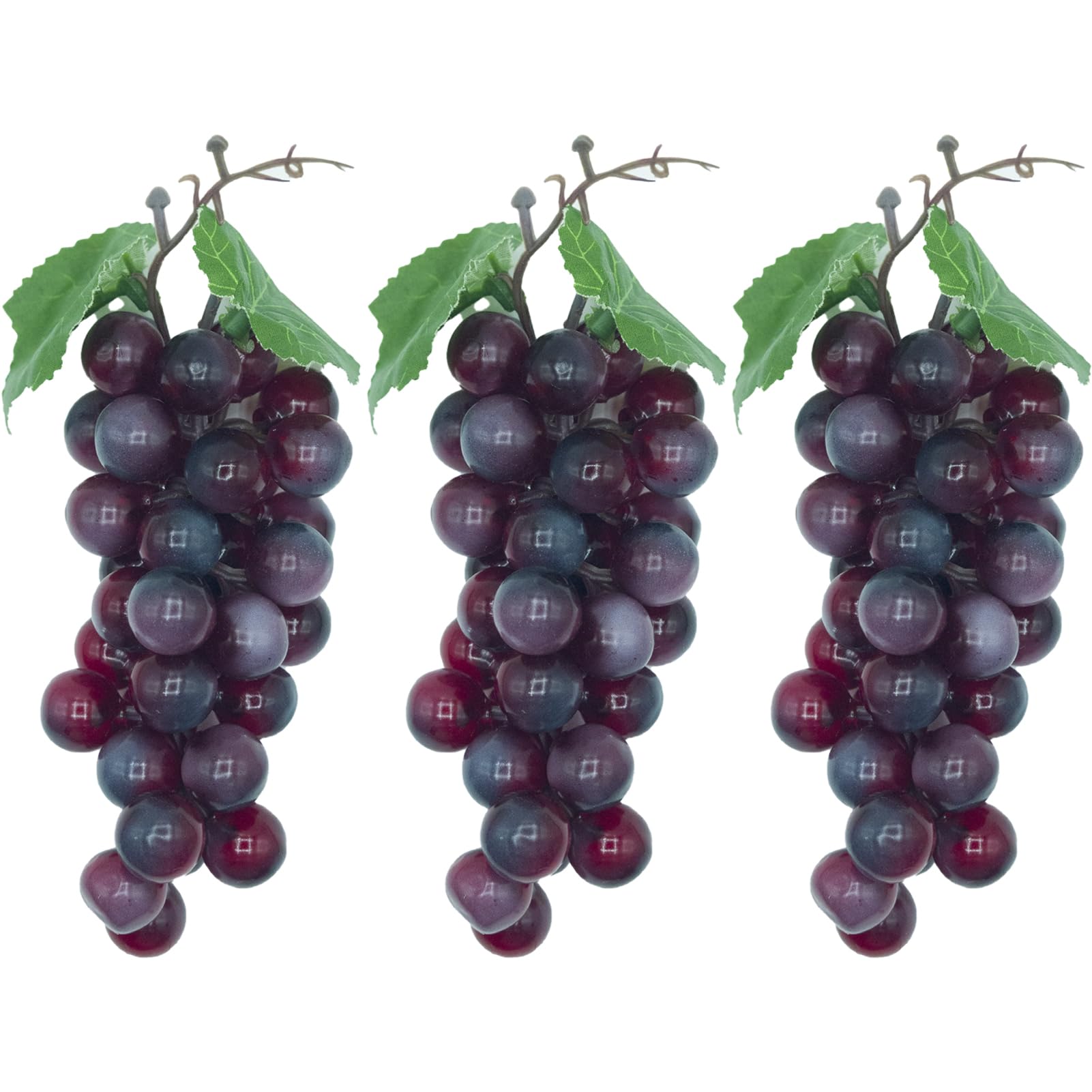 Featuman 3 Bunches Artificial Grapes Fake Fruit, 7 Inch Decorative Fruit Lifelike Grapes for Craft, Plastic Fruit for Party Kitchen Pub Wedding Sukkot Wine Decor Fruit Display (36 Grains Purple)