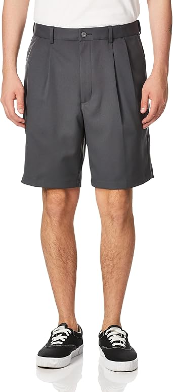 PGA Tour Mens Double Pleat Golf Short with Active Waistband, 9" Inseam