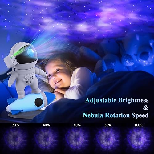 Miniatura 3 de SOMKTN Proyector de estrellas con luz nocturna de galaxia, proyector espacial de astronauta, lámpara LED de techo de nebulosa estrellada con