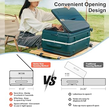 Hanke Front Opening 26 Inch Hard Shell Suitcases with Wheels Large Multifunctional Checked Suitcase TSA Approved Luggage Rolling Suitcase for Women Men, Blackish Green