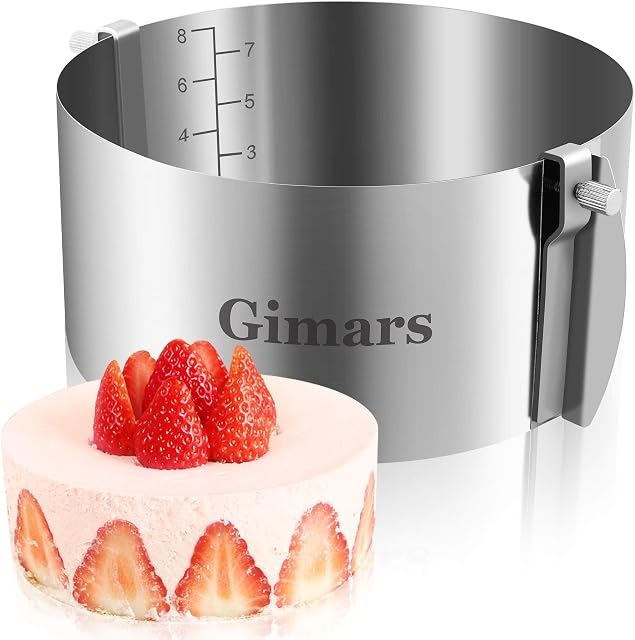 Gimars Adjustable Cake Ring Mould Leak-Proof, Food-Safe Stainless Steel Round Mold for Baking, Cake Baking Ring Mould Cutter for Cooking Crumpets Eggs Pastry Mousse Desserts
