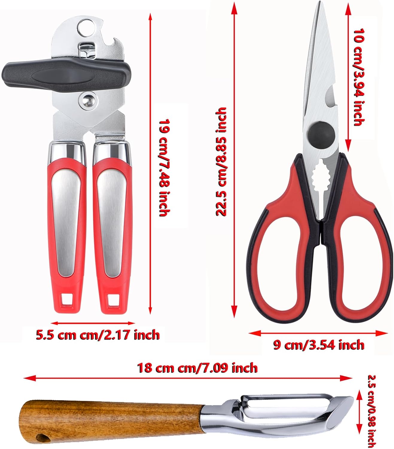 Left Handed Kitchen Scissors Shears and Can Opener, Peeler Set, Lefty Kitchen Tools Utensils for Left Hand People/Adults(3 in 1)