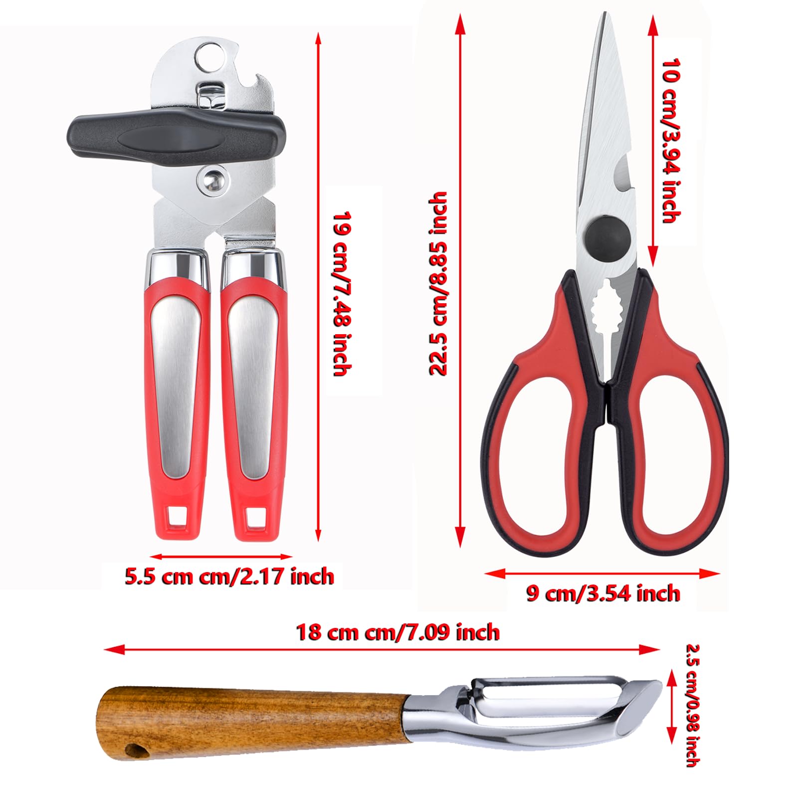 KYDLLF Left Handed Kitchen Scissors Shears and Can Opener, Peeler Set, Lefty Kitchen Tools Utensils for Left Hand People/Adults(3 in 1)