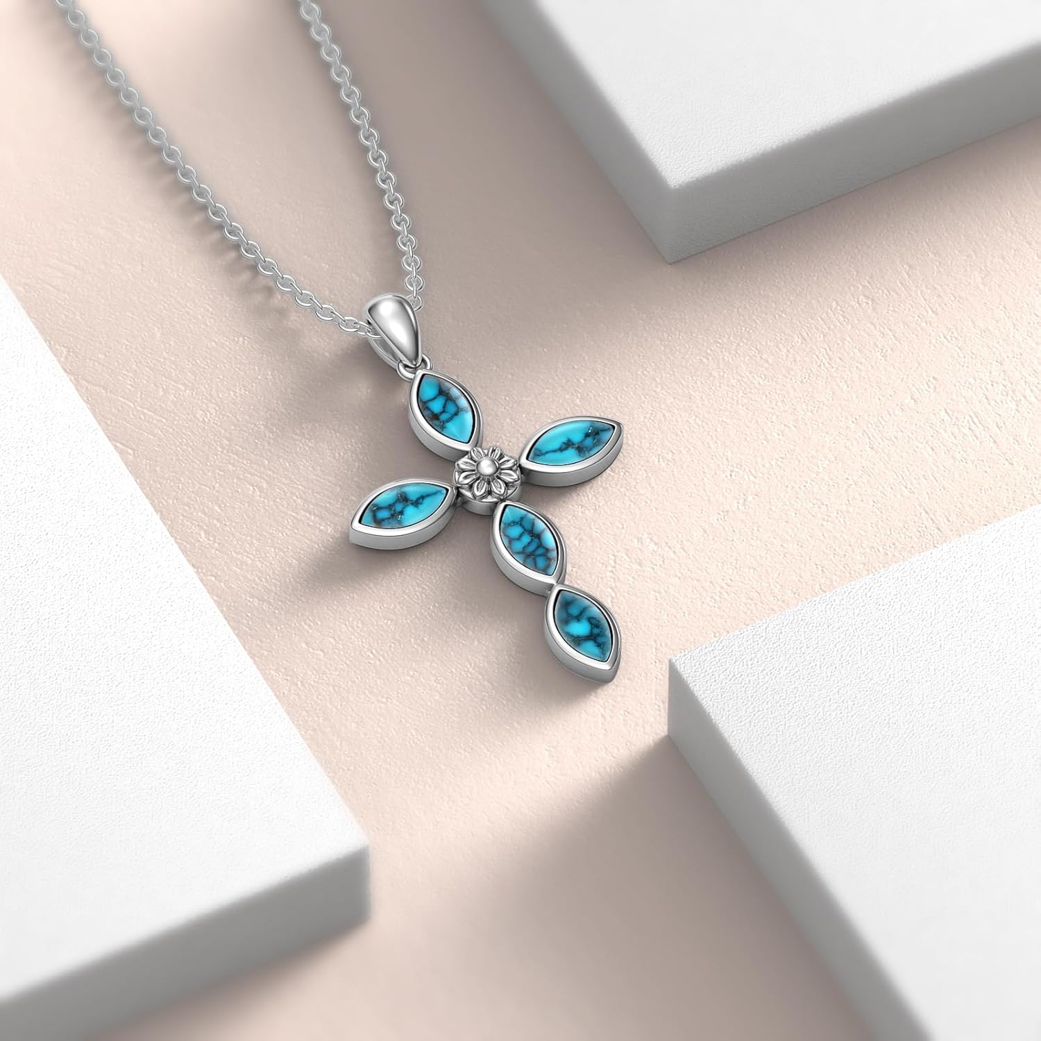Genuine Turquoise Cross Necklace for Women Sterling Silver Gemstone Western Boho Pendant Jewelry Gifts for Her - Image 4