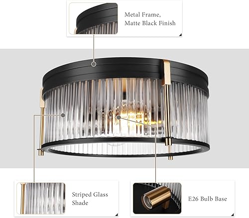 Miniatura 3 de Lámpara de techo industrial empotrada, lámpara de techo rústica con pantalla de vidrio transparente, lámpara de techo industrial de jaula de metal