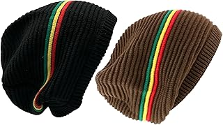FIREBUNs Chunky Cable Knit Slouchy Beanie,Trendy Warm Unisex,Thick Soft Warm Winter Hat Cap Rasta Look