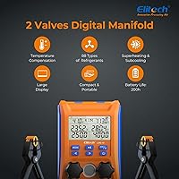 Vista 2 de Elitech Válvula de 2 vías de manómetro digital con abrazaderas de termómetro para sistemas HVAC, LMG-10
