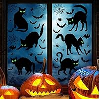 Vista 1 de Decoración de Halloween para ventana de gato negro, espeluznante casa embrujada, murciélagos, telaraña, calcomanías aterradoras, silueta extraíble