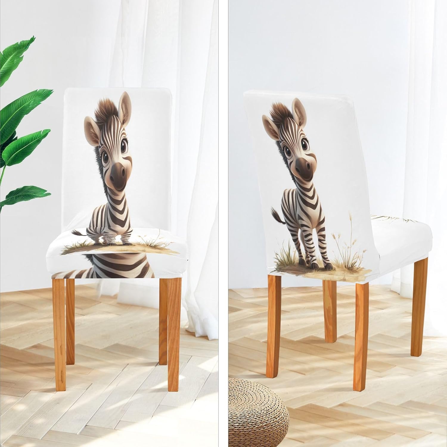 ALAZA Chair Covers for Dining Room, Cute Zebra Character Stretch Chair Cover Sets Chair Protector Removable Washable for Ktichen Restaurant Hotel