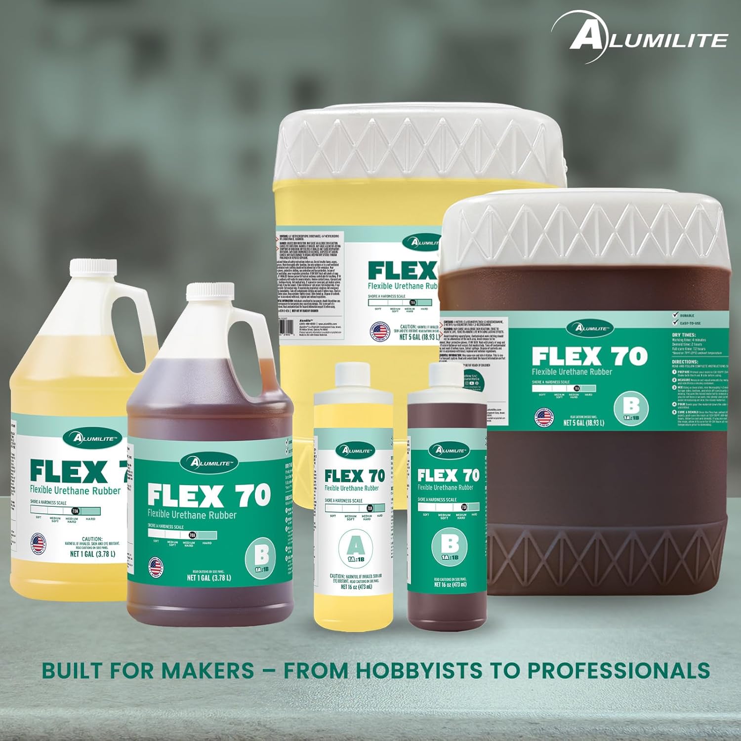 Alumilite Flex 70 Urethane Rubber, Durable & Flexible Casting Resin for Rubber Molds & Parts, with Shore Hardness of 70A, Ideal for Industrial Molds, Prototypes, and Detailed Castings, 32 Oz