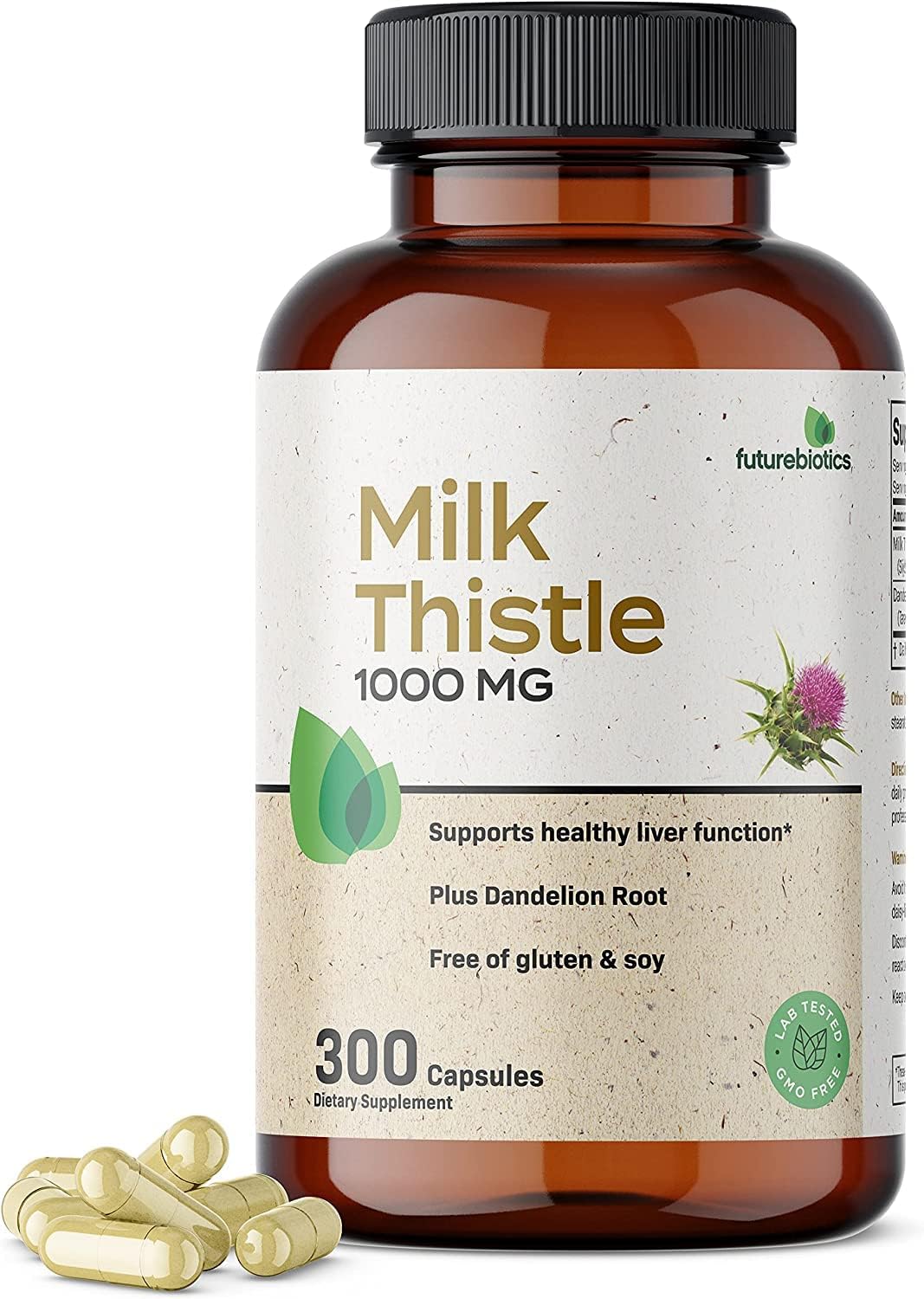 Futurebiotics Milk Thistle 1000mg Silymarin Marianum & Dandelion Root Liver Health Support, 300 Capsules : Health & Household
