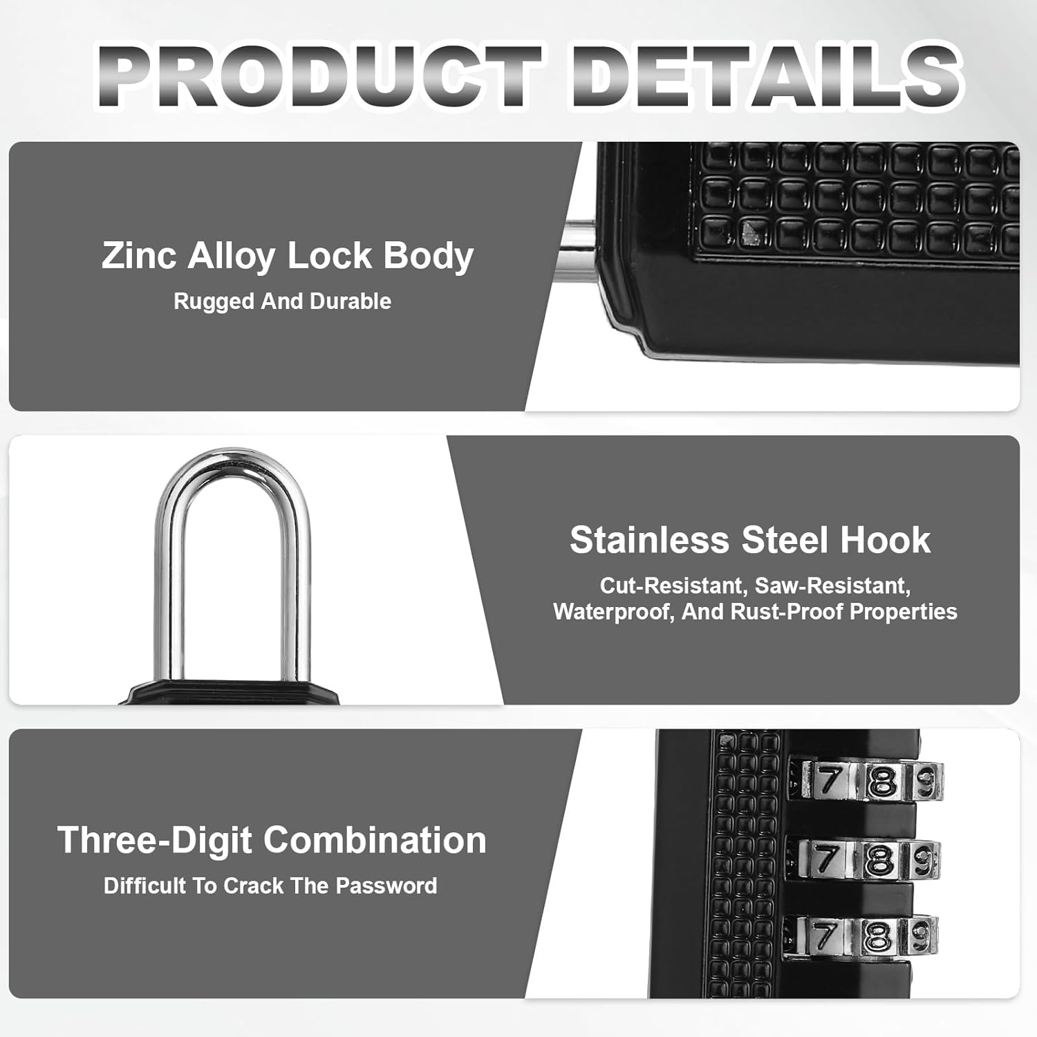 PATIKIL Combination Padlock (Small, Black)(2 Pcs), 3-Digit Combo Padlock Resettable Luggage Locks with 0.12 Inch Shackle, Suit for Gym Locker/Fence/Storage/Toolbox/Cabinets