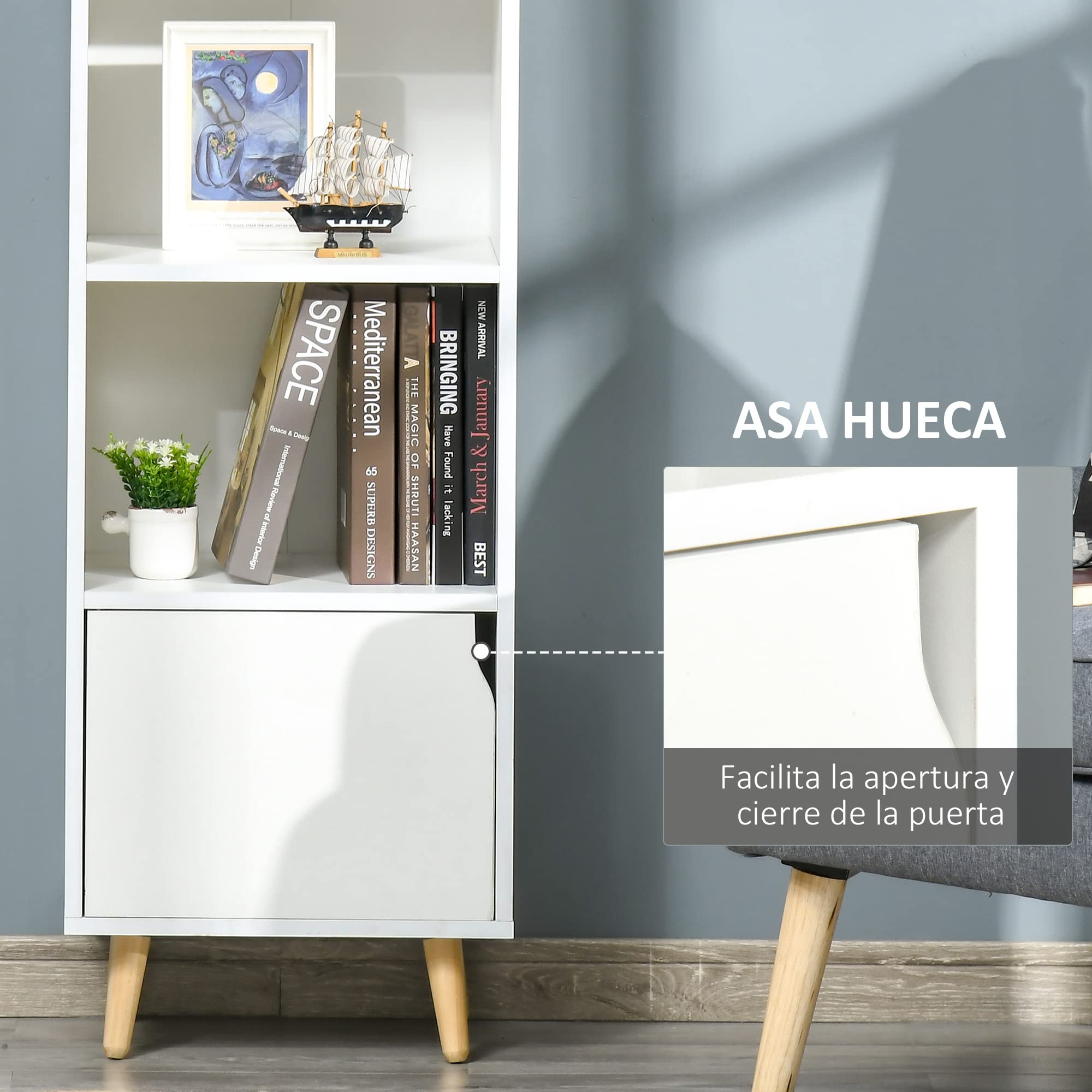 HOMCOM Estantería para Libros con 3 Estantes Abiertos y Cajón Librería Moderno para Almacenamiento Juguetes CDs Plantas 40x30x129,5 cm Blanco