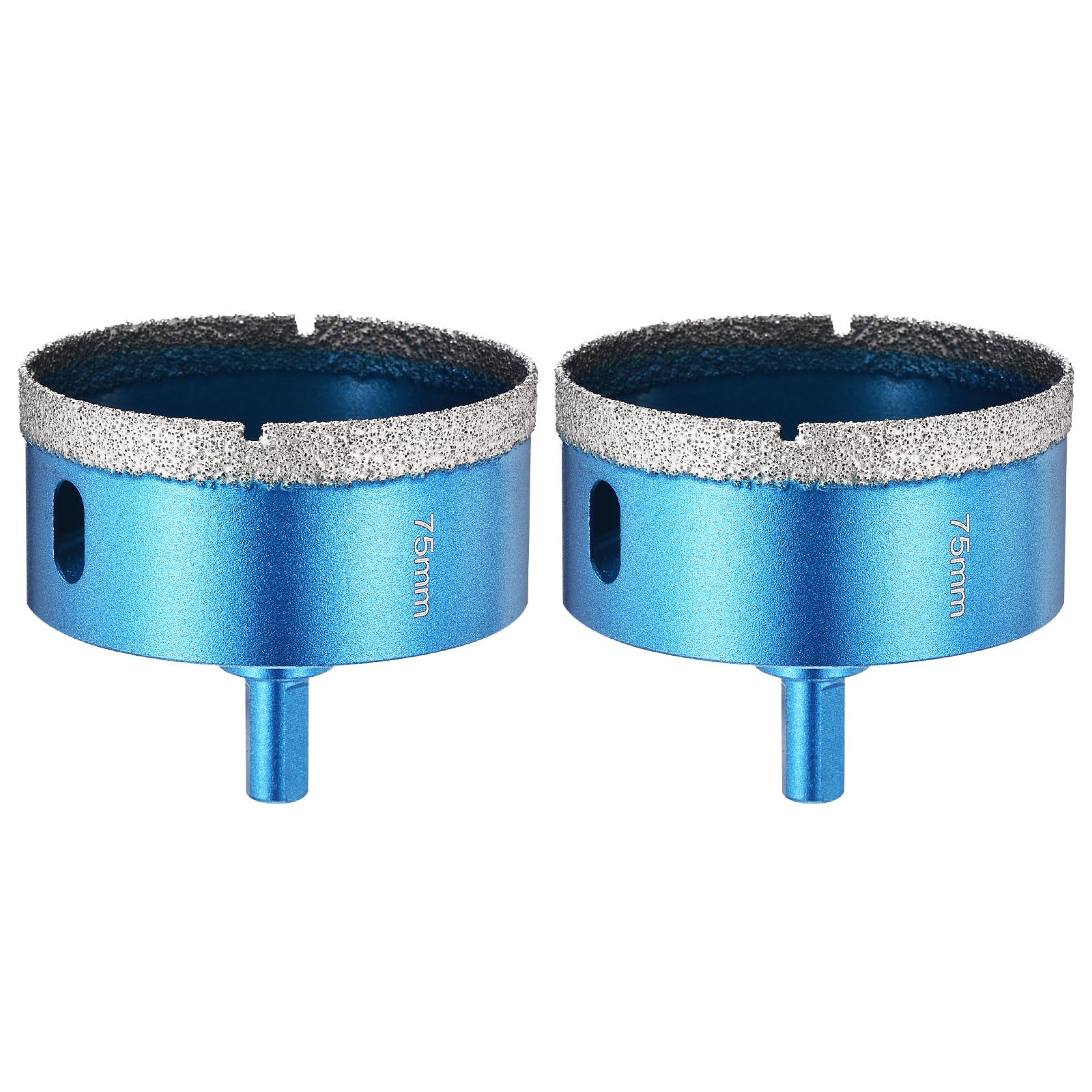 PATIKIL 2Pcs 3" Diamond Hole Saw 75mm Diamond Tip Hole Cutter 3-Flat Shank for Hand Drilling Ceramic Porcelain Marble Tiles Stone Brick Hard Material - Blue