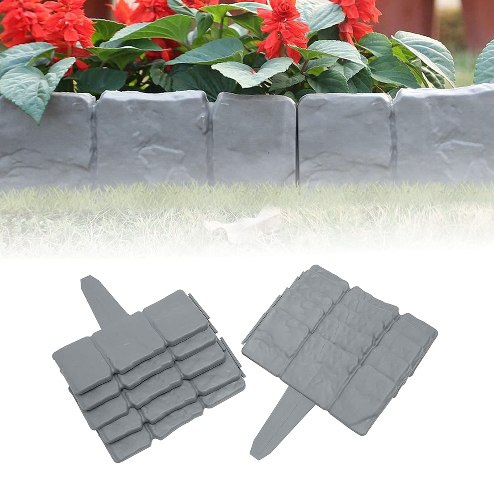 Buy Landscape Edging，20pcs Lawn Edging,Grey Stone Effect Plastic Garden