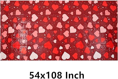 Miniatura 2 de JANEMO Mantel de San Valentín, funda de mesa desechable de polietileno, decoración del día de San Valentín, aniversarios, suministros de fiesta de