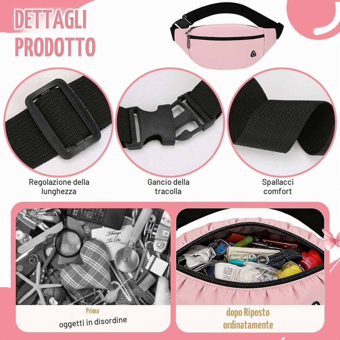 Marsupio, Tasca Marsupio Uomo Durabile Sport All’Aperto Donna Regalo Uomo Grande Escursionismo Campeggio Bicicletta(Rosa,B)